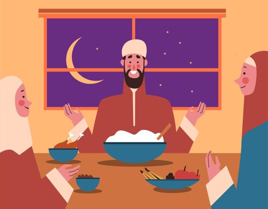 禁食与人平开斋插画阿拉伯语宗教单位设计