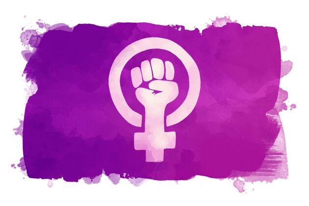 运动水彩女权主义旗帜插图与拳头和女性符号女性符号平等符号