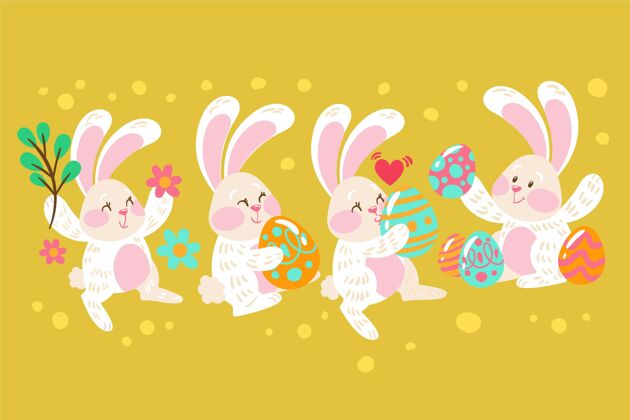 分类手绘复活节兔子系列可爱设置兔子