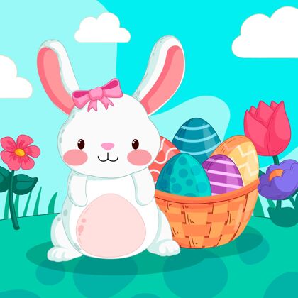 快乐手绘可爱的复活节兔子插图插图手绘问候