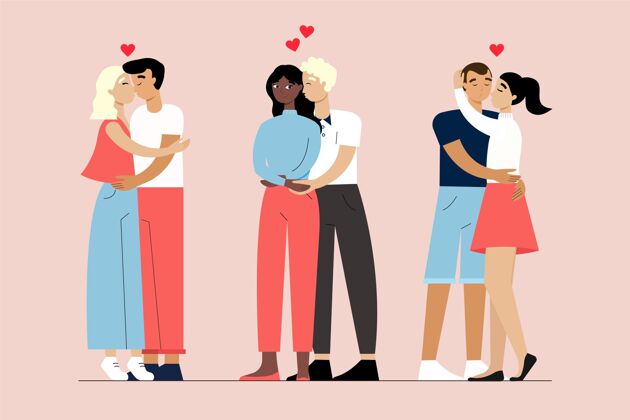 单位设计情侣接吻的平面插图插图吻夫妇