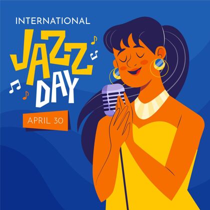 插画国际爵士日插画与女人唱歌女人歌手爵士乐