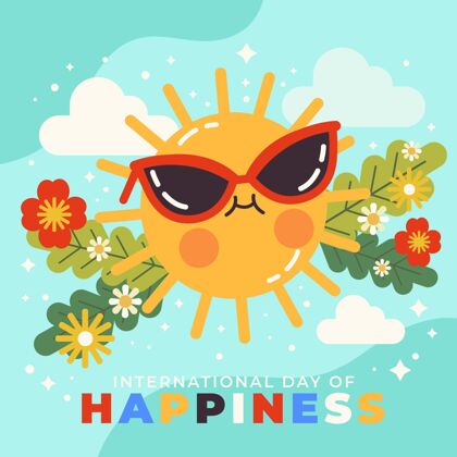 平面设计国际幸福日插画欢笑国际快乐日太阳