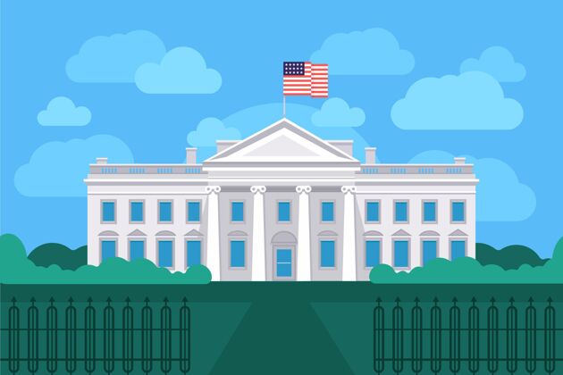 美国白宫平面设计插画总统建筑美国