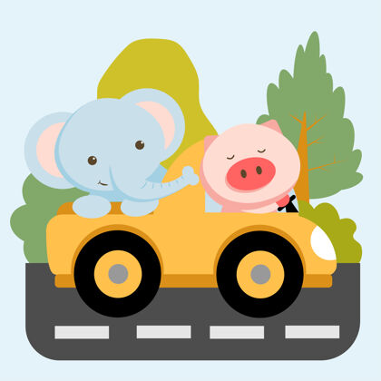 乐趣车里有大象和猪的动物角色收藏猪非洲