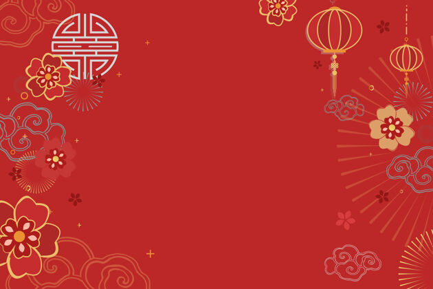 二月中国新年庆典喜庆红色问候背景装饰节日中国新年快乐