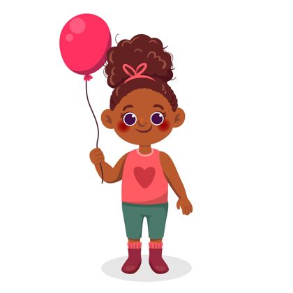 非洲裔美国人卡通气球黑色女孩插图小黑人女孩年轻