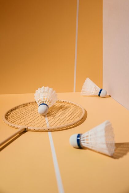 羽毛球羽毛球拍和羽毛球高角度简约羽毛球项目