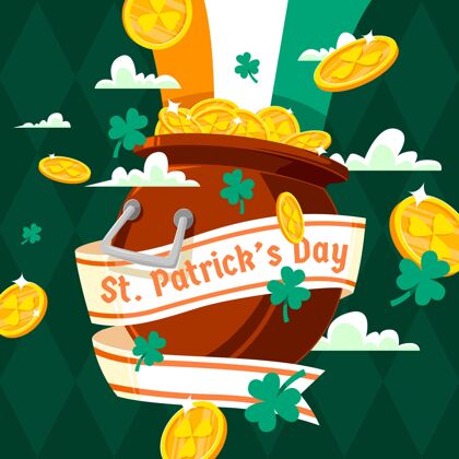 文化平面详细圣帕特里克节插图绿色平面设计爱尔兰