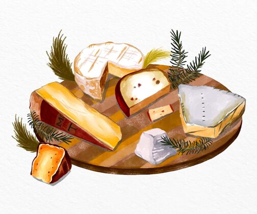 食物水彩画奶酪板高视图奶酪板奶酪板食品