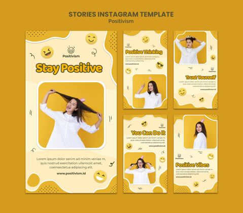 网络模板Instagram故事集与快乐女人分享实证主义设置乐观希望