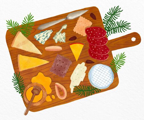 小吃水彩奶酪板插图插图奶酪菜肴