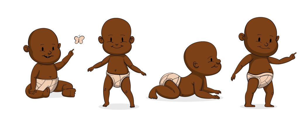 设置手绘非洲裔美国婴儿绘制场景非洲裔美国人