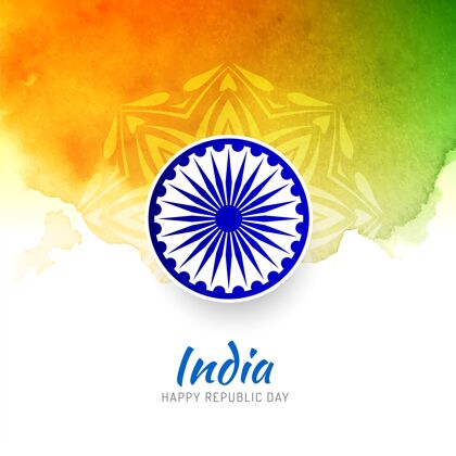 白天抽象三色印度国旗背景三色背景水彩