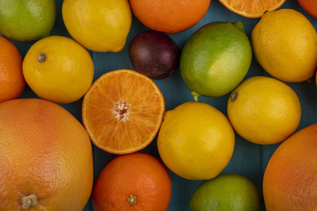 柚子顶视图柠檬与橙子葡萄柚和酸橙食物柠檬顶部