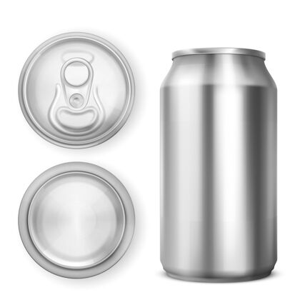 视图装苏打水或啤酒的铝罐饮料锡戒指