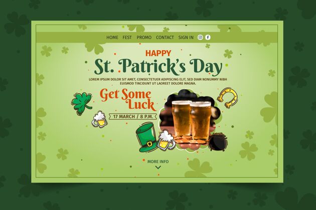 文化平面圣帕特里克节网页模板爱尔兰登陆页幸运