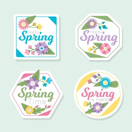 季节平面设计春季标签收集花卉包装收集
