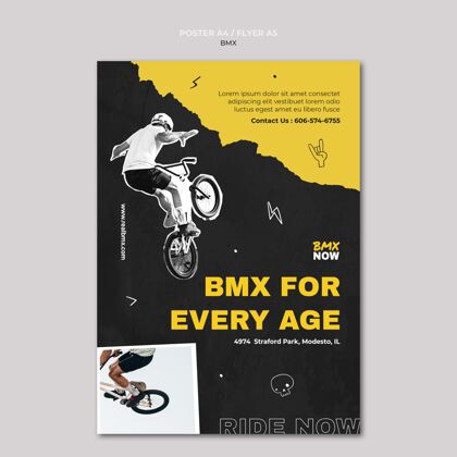 垂直垂直传单bmx自行车与男子和自行车海报乐趣活动