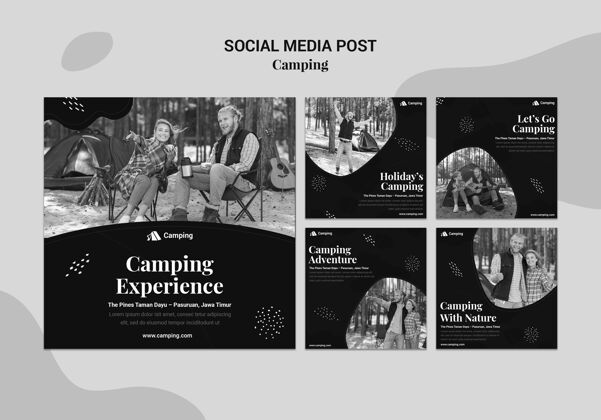 黑白Instagram单色贴子集合供情侣露营设置活动度假