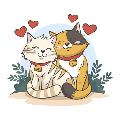情人节可爱的情人节动物情侣与猫圣瓦伦丁节庆祝猫