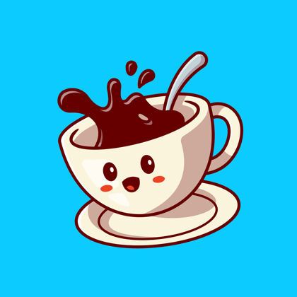 壶可爱的快乐咖啡杯卡通矢量图标插图饮料人物图标概念平面卡通风格阿拉伯茶酿造