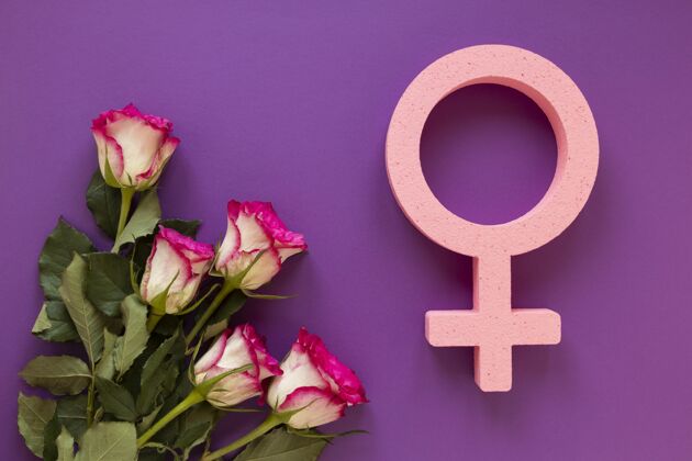 妇女和女孩节妇女节用一束鲜花装饰女性标志平面图平等节日