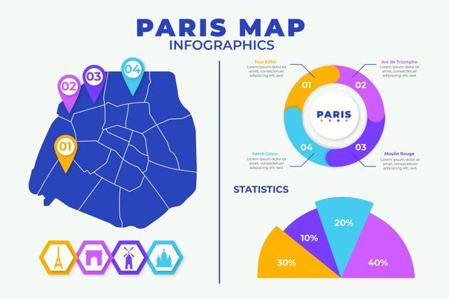 统计巴黎地图信息图形模板平面设计图形信息图国家