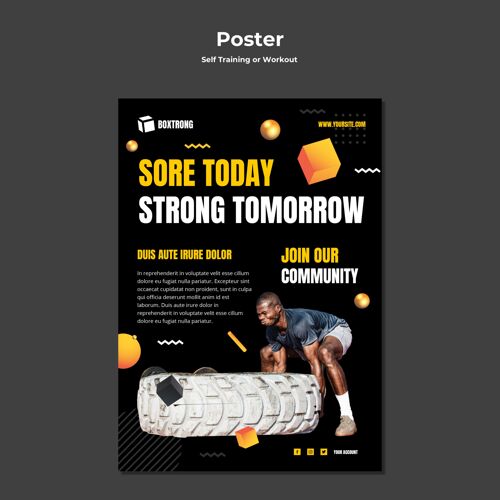 男性自我训练和锻炼的垂直海报模板海报健康