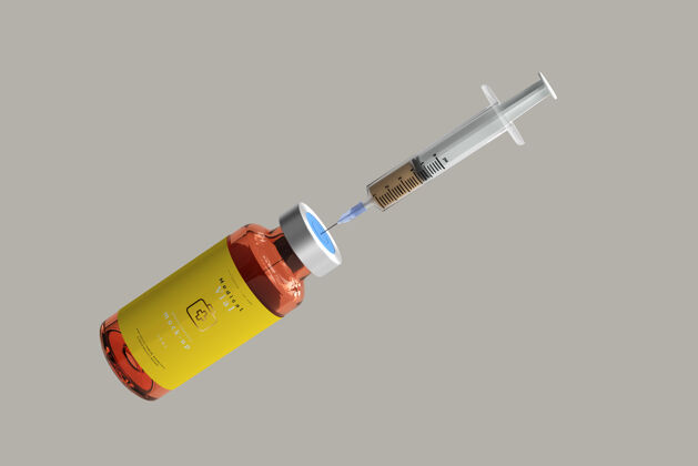 注射剂带注射器的琥珀色玻璃瓶模型玻璃医生药品