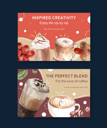 FacebookFacebook模板与韩国咖啡风格的社交媒体和在线营销水彩概念饮用媒体小酒馆