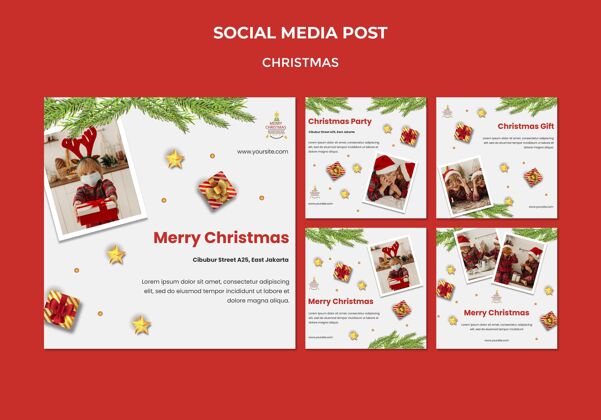 网络模板Instagram为戴着圣诞帽的孩子们的圣诞派对发布了一系列的帖子Instagram娱乐模板
