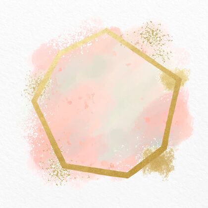 几何粉红色粉彩水彩画与金色的框架美丽抽象笔触
