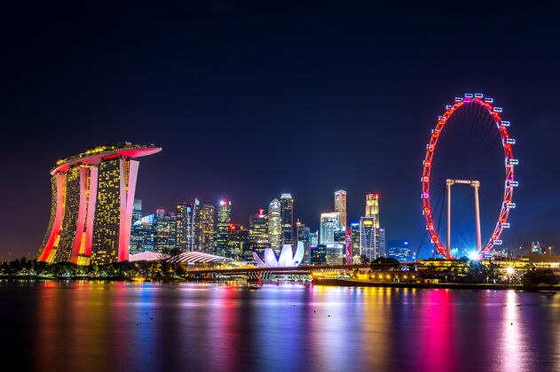 港口新加坡的城市景观全景金融摩天大楼