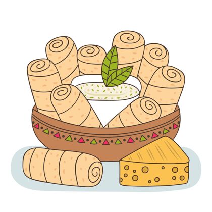 传统手绘奶酪特昆诺插图烹饪食品
