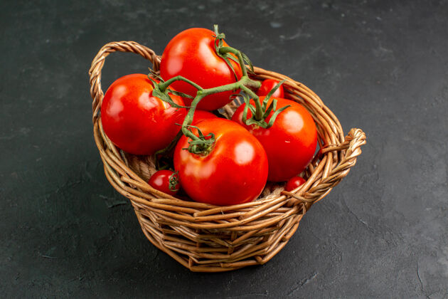 健康前视图新鲜的红色西红柿在篮子里里面番茄樱桃番茄