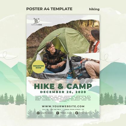露营大自然徒步旅行海报模板旅行垂直冒险