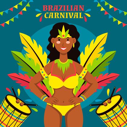 面具平面设计中的巴西嘉年华概念巴西假日乐趣