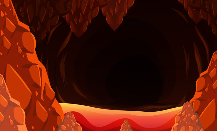 熔岩地狱般的黑暗洞穴 熔岩场景地狱喷发场景