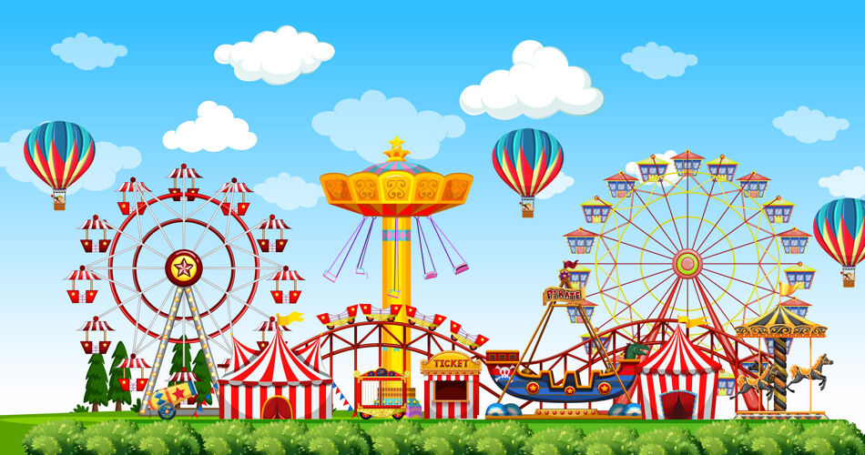 背景白天游乐园的场景 空中有气球娱乐马戏团温暖