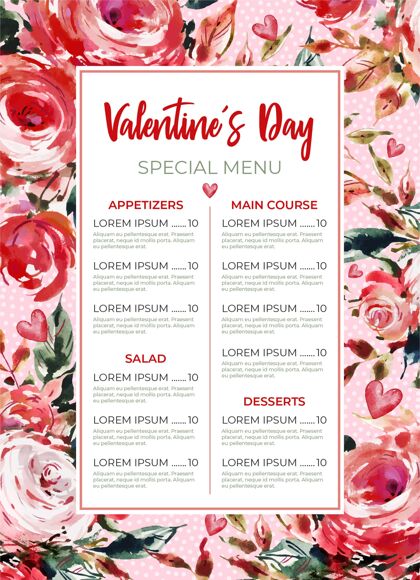 餐厅情人节菜单模板准备印刷菜单爱