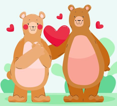 浪漫可爱的熊夫妇天情人节情侣