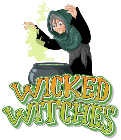 Wicked白色背景上的邪恶女巫标志ChildrenCartooncolorfous