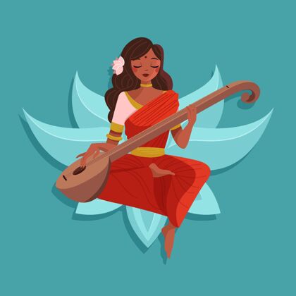 活动女神演奏乐器快乐萨拉斯瓦蒂平面设计平面瓦桑潘查米