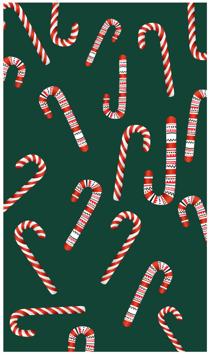 无缝图案圣诞主题糖果图案各种糖果棒条纹手杖糖果