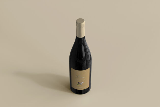 优雅酒瓶模型葡萄酒反射标签