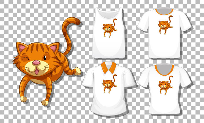 儿童猫卡通人物与一套不同的衬衫隔离时尚颜色猫