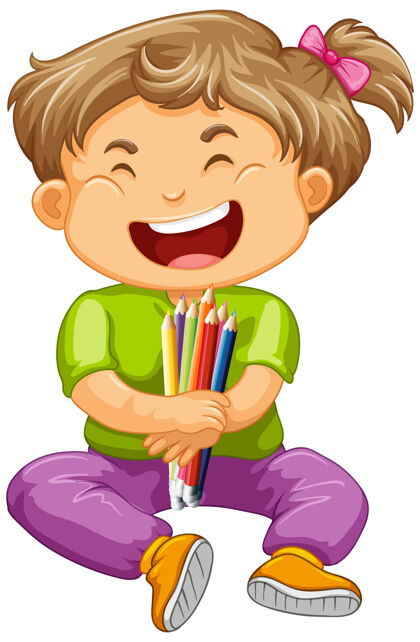 人快乐的女孩拿着彩色铅笔插图快乐童年