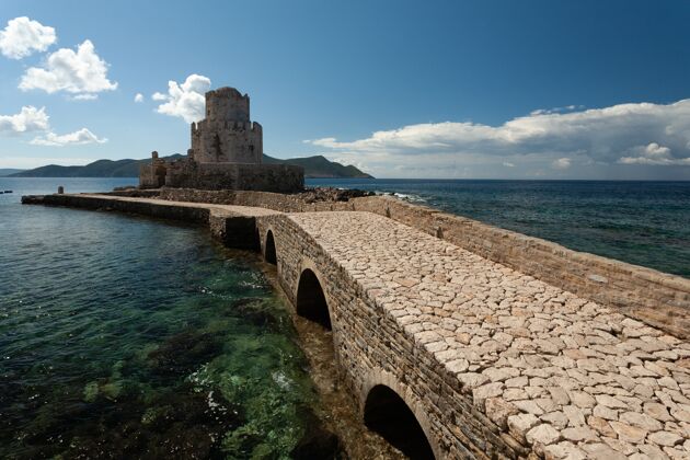 希腊希腊蓝天下通往威尼斯要塞的小路海洋防御工事要塞
