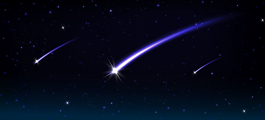 宇宙坠落的彗星 小行星和流星在宇宙中有蓝色的火焰痕迹艺术星尘夜晚
